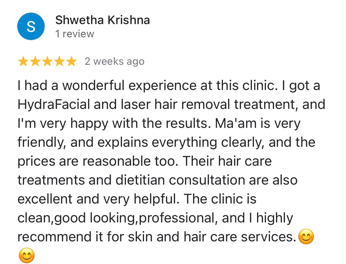Google review from Shwetha Krishna